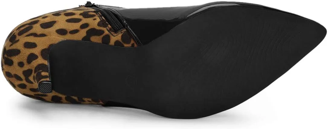 Allegra K Women's Contrast Color Leopard Print Stiletto Heel Ankle Boots