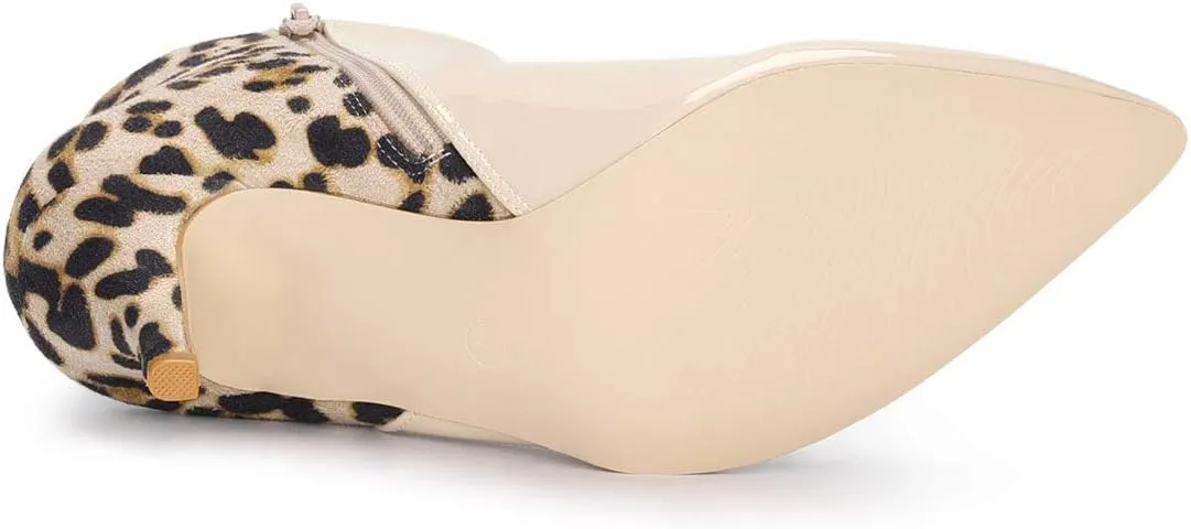 Allegra K Women's Contrast Color Leopard Print Stiletto Heel Ankle Boots