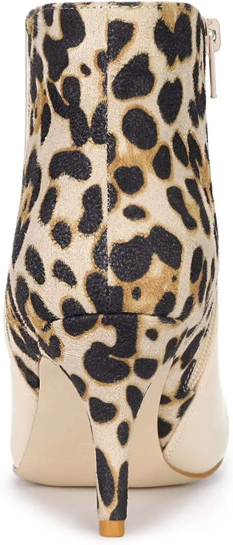 Allegra K Women's Contrast Color Leopard Print Stiletto Heel Ankle Boots