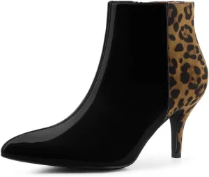 Allegra K Women's Contrast Color Leopard Print Stiletto Heel Ankle Boots