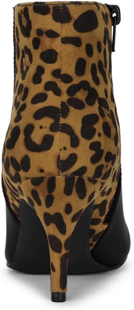 Allegra K Women's Contrast Color Leopard Print Stiletto Heel Ankle Boots
