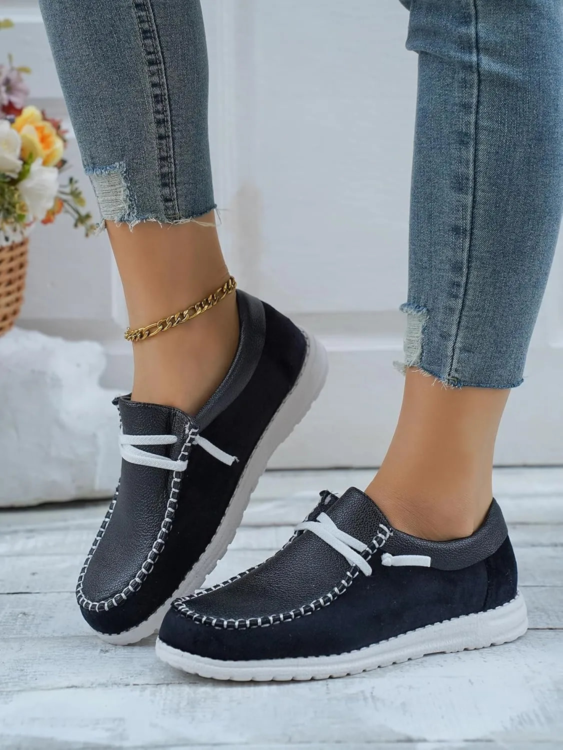 Black Leather & Suede Casual Shoes – Minimalist Unisex Sneakers with White Rubber Sole – Stylish & Comfortable for Daily Wear