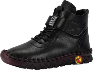 Boots for Women Plush Warm Thick Sole Lace Up Casual Womens Boots PU Leather Anti-slip Winter Boots for Women