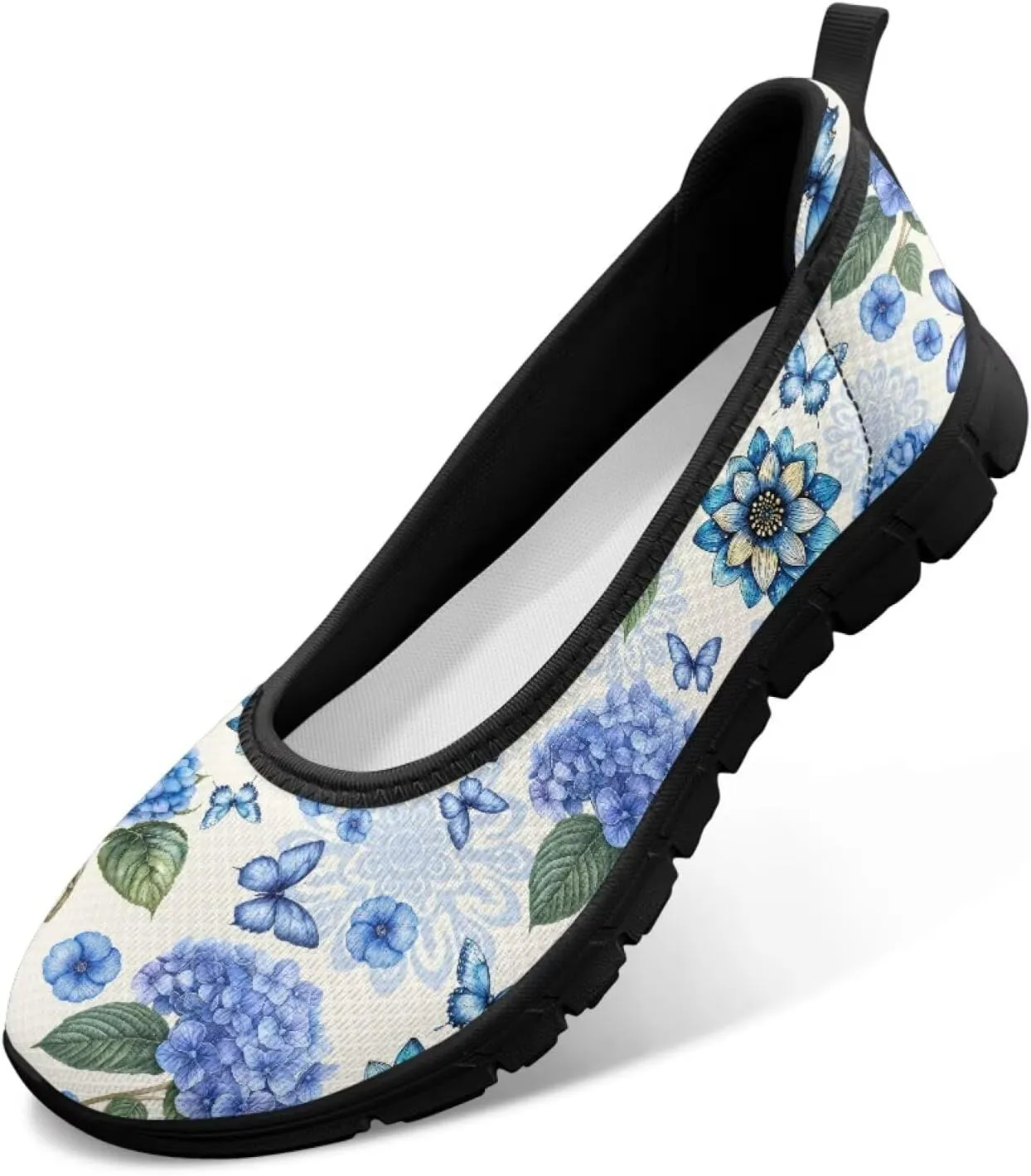 Creative Stylish Floral Print Ballet Flats for Women Slip On Mesh Breathable Casual Sneakers Fit Comfort Ballerina Loafers Daily Wear