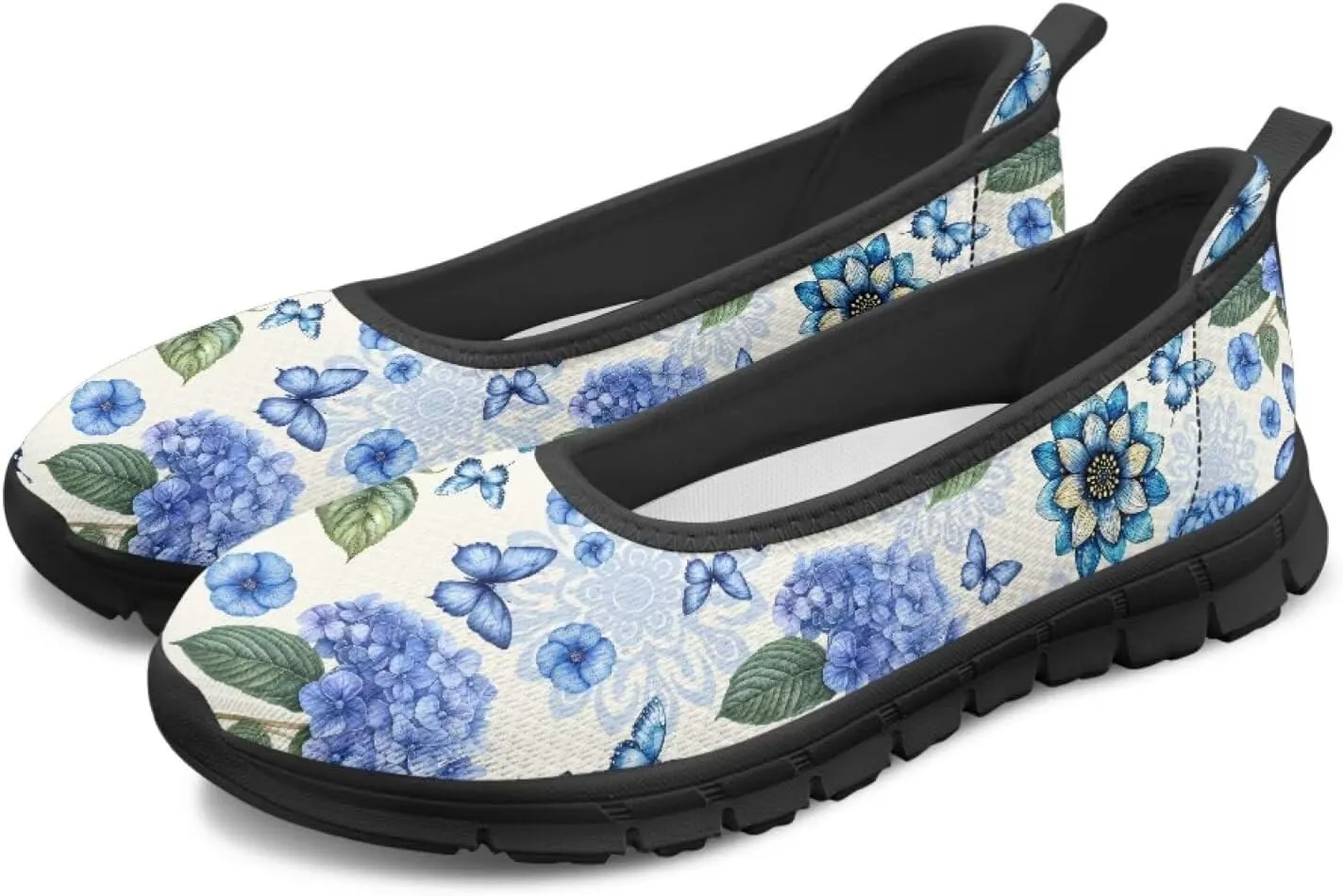 Creative Stylish Floral Print Ballet Flats for Women Slip On Mesh Breathable Casual Sneakers Fit Comfort Ballerina Loafers Daily Wear