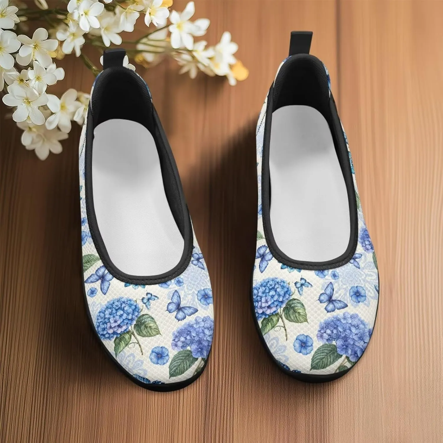 Creative Stylish Floral Print Ballet Flats for Women Slip On Mesh Breathable Casual Sneakers Fit Comfort Ballerina Loafers Daily Wear