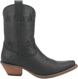 Dingo Womens Star Struck Tooled Inlay Snip Toe Pull On Casual Boots Ankle Mid Heel 2-3" - Black