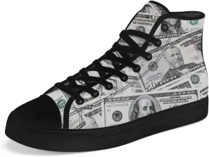 Dollar High Top Canvas Shoes Money High Top Sneakers Lace Up Casual Shoes Gifts for Men Women