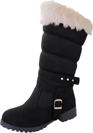 Fashionable and Classic High Top Warm Plus Velvet Low Heeled Round Toe Snow Boots for Women Boots for Women Winter Boot