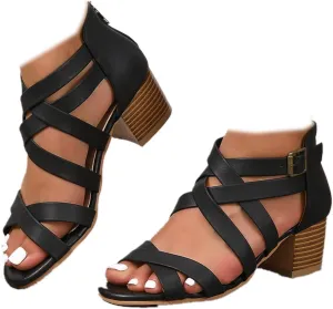 Generic Women's Peep Toe Ankle Strap Low Block Chunky Heels Sandals Party Dress Wedding Evening Pumps Shoes