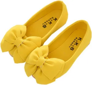 Girl Faux Suede Bow Round Toe Ballet Flats Slip On Shoes X-Yellow 33
