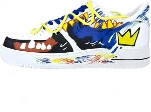 Hand-Painted Platform Sneakers, Artistic Chunky Fashion Casual Shoes, White with Blue Yellow Design, Unisex