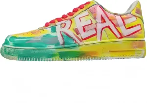 Hand-Painted Platform Sneakers, Artistic Tie-Dye Design, Chunky Fashion Casual Shoes with Red Laces, Yellow-Green Gradient