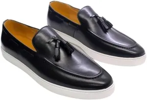 Handmade Mens Leather Shoes with Tassel Casual Slip on Formal Dress Classic White Soled Oxford Shoes for Male Non Slip Driving Footwear