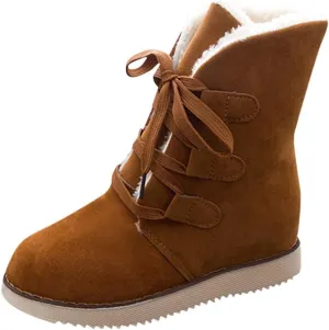 HHmei Women's Winter Platform Boots Cotton Warm Fur Snow Ankle Lace Up Shoes Lace Up Warm Short Bootie