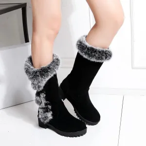 HINDOLA Womens Mid Calf Snow Boots Winter Waterproof Comfortable Warm Booties Fur Lined Outdoor Anti-Slip Buckle Strap Boots
