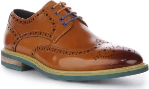 James Men's Lace Up Leather Brogue Shoes with Colored Sole