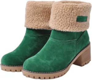 Ladmiple Snow Boots For Women Wide Calf Warm Fur Lined Winter Outdoor Short Ankle Booties Slip On Comfortable Walking Shoes