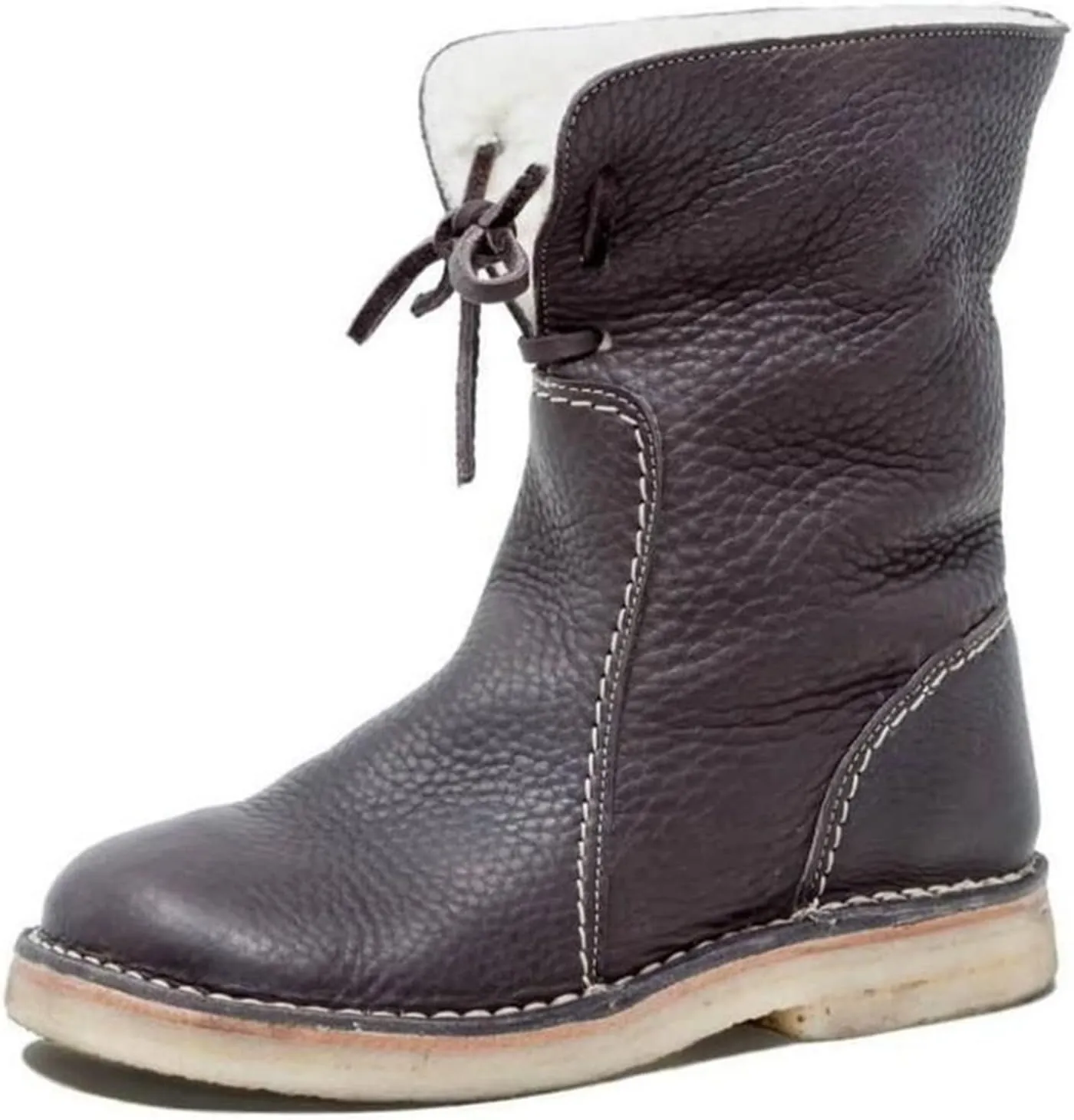 Ladmiple Snow Boots For Women Wide Width Warm Ankle Booties Comfortable Lace Up Outdoor Fur Lined Combat Winter Shoes