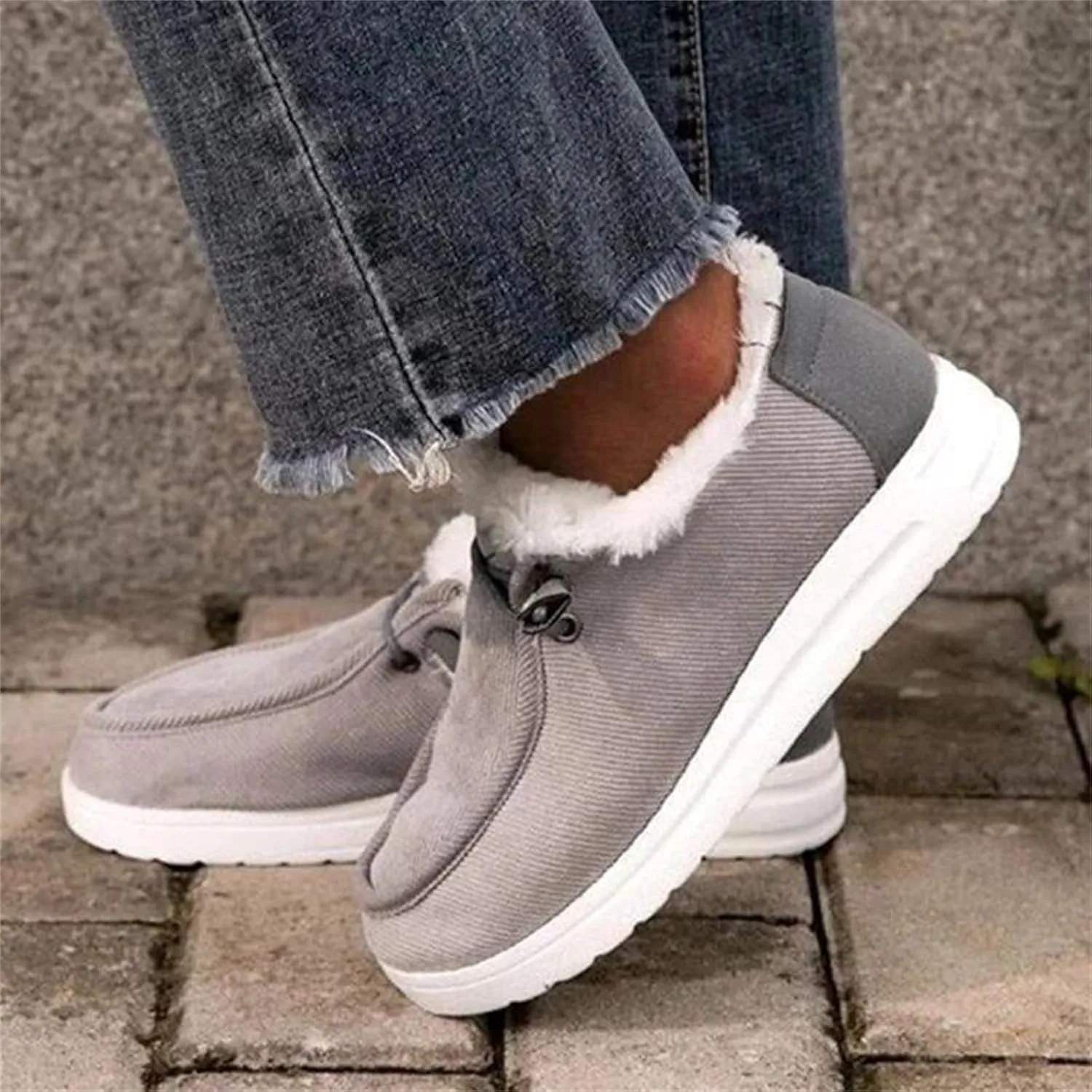 Lausiuoe Cute Winter Boots For Women Fashion Ankle Booties Slip On Comfortable Snow Fuzzy Boots Casual Walking Loafers Shoes