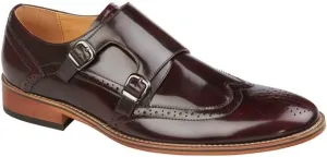 M429BD Twin Buckle Mens Brogue Monk Shoes Oxblood