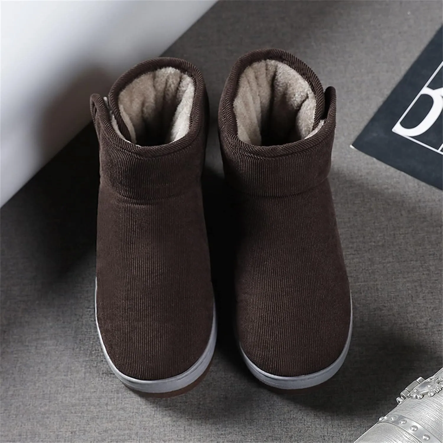 Mens Casual Solid Color Suede Slippers Warm Thick SToled Short Boots Winter Snow Shoes for Men