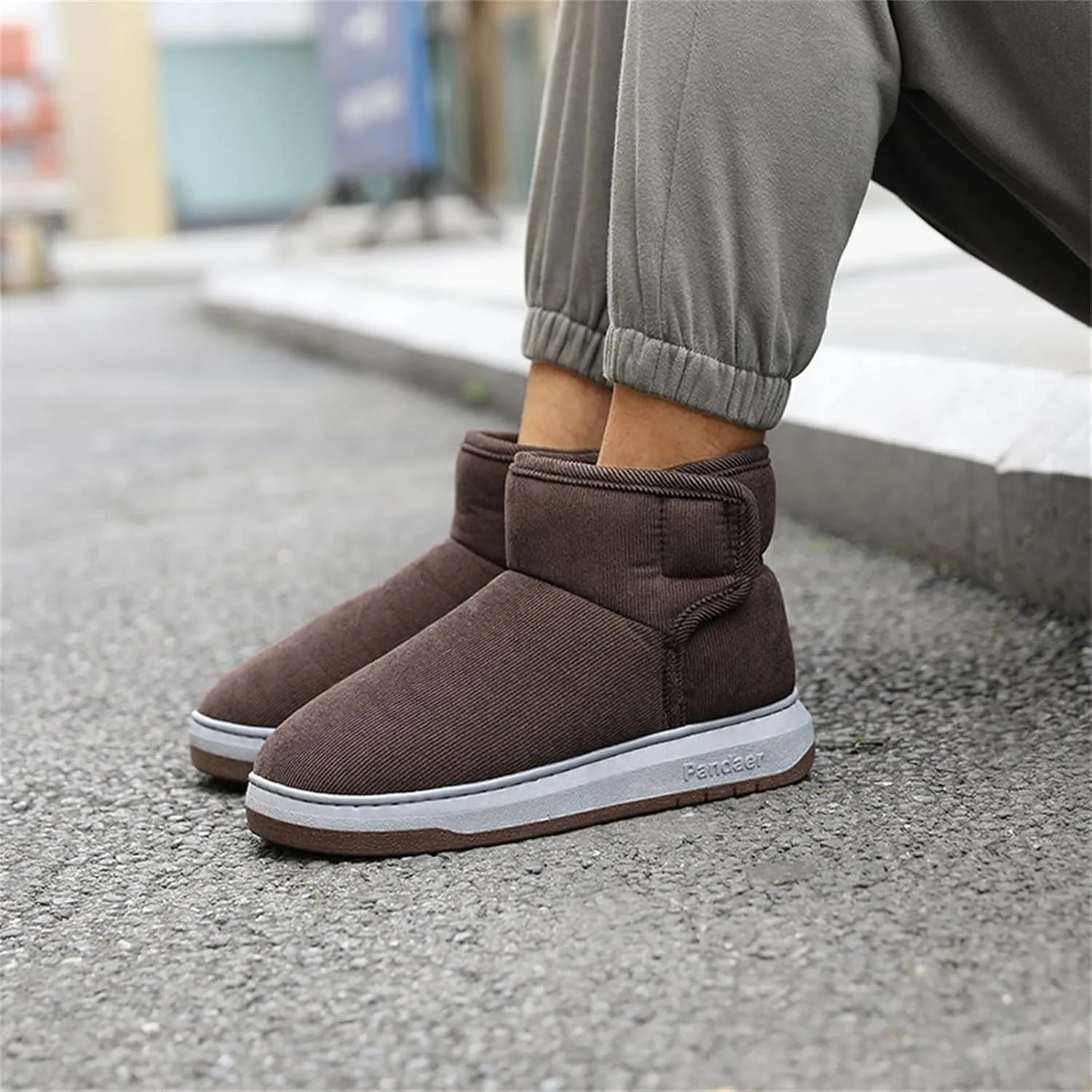 Mens Casual Solid Color Suede Slippers Warm Thick SToled Short Boots Winter Snow Shoes for Men