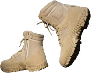 Mens Plus Size High Top Non Slip Military Boots, Men's Outdoor Lace Up Breathable Tactical Boots with Side Zipper, Waterproof Lightweight Combat Boots