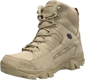Men's Work Combat Boots, Mens Fashion Breathable High Top Lace Up Side Zipper Tactical Boots, Desert Combat Army Combat Boots, for Hiking Motorcycle Climbing, Work Combat