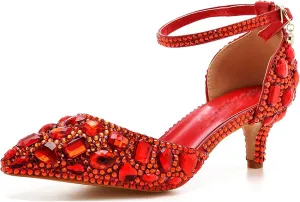Minishion Womens Ankle Strap Wedding Shoes with Rhinestones Evening Formal Pumps