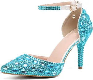 Minishion Womens Ankle Strap Wedding Shoes with Rhinestones Evening Formal Pumps