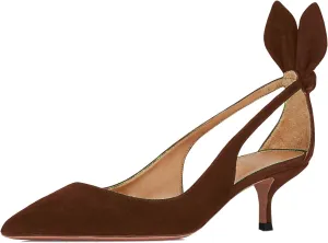 MOOMMO Women kitten Heel Pumps with Bow Pointed Toe Dress Pumps 2 Inch Mid Kitten Heel Closed Pointy Toe Sandals Slip On Back Bow Cut-Out Dress Sandal heels Chic Wedding Shoes Sexy 4-11 M US