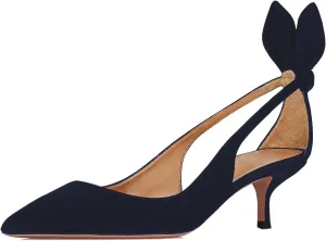 MOOMMO Women kitten Heel Pumps with Bow Pointed Toe Dress Pumps 2 Inch Mid Kitten Heel Closed Pointy Toe Sandals Slip On Back Bow Cut-Out Dress Sandal heels Chic Wedding Shoes Sexy 4-11 M US