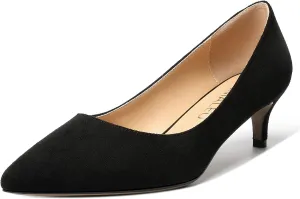 NUMALEO Women's Suede Slip On Night Club Solid Kitten Pointed Toe 2 Inch Low Heel Casual Pumps Shoes Black Size 7.5 - Zapatos D Tacon Bajo