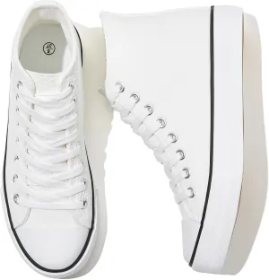 POVOGER Womens High Top Sneakers White High Tops Canvas Shoes for Women Fashion Casual Tennis Shoes for Walking