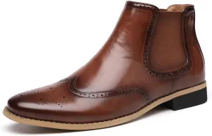 Santimon Chelsea Boots Men Formal Dress Silp On Leather Brogues Ankle Boots Classic Fashion Casual Boots for Men