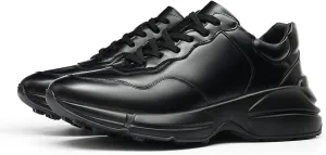 Santimon Men’s Chunky Black Sneakers – Fashion Leather Athletic Walking Shoes with Thick Sole, Casual Streetwear Trainers for Gym, Running & Daily Wear