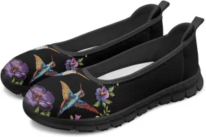 Stylish Hummingbird Print Women's Flats Lightweight Soft Ballerina Loafers Fit Comfort Mesh Casual Sneakers Daily Wear