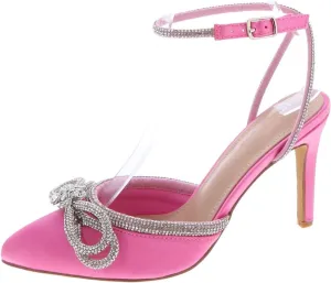 TOP Moda Women's High Heels Closed Toe Rhinestone Bow Ankle Strap Pumps Dress Shoes