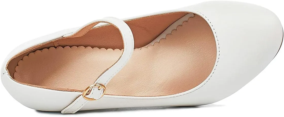Uniquelly Womens Wedge Mary Janes High Heel Pumps Buckle Strap Round Toe Elegant Uniform Work Shoes