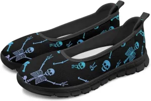 Vintage Chic Skulls Printed Womens Flats Comfortable Dressy Slip On Platform Loafers Fit Comfort Mesh Casual Sneakers Daily Wear