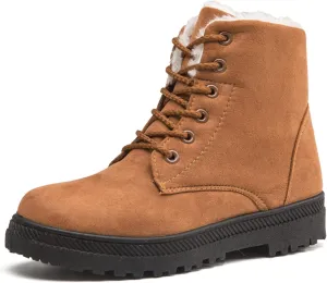 Winter Snow Ankle Boots for Women Warm Fur Lined Lace Up Booties Non-slip Combat Walking Bootie Sherpa Fleece Shoes