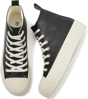 Witwatia High Top Shoes for Women PU Leather Breathable Platform Sneakers Ladies Casual Lace Up Platform Tennis Shoes White High Top Sneakers