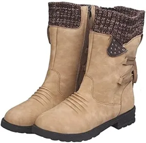 Women Mid Calf Snow Boots Fall Winter Anti-slip Walking Bootie Shoes Zipper Suede Boot Fashion Slouch Flat Booties