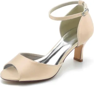Women Peep Toe Wedding Shoes for Bride Satin Ankle Strap Wedding Shoes Low Kitten Heels Party Prom Dress Sandals