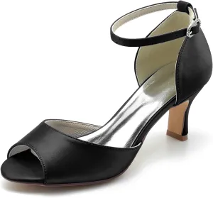 Women Peep Toe Wedding Shoes for Bride Satin Ankle Strap Wedding Shoes Low Kitten Heels Party Prom Dress Sandals