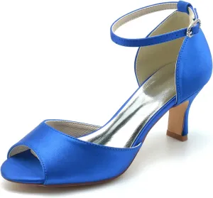 Women Peep Toe Wedding Shoes for Bride Satin Ankle Strap Wedding Shoes Low Kitten Heels Party Prom Dress Sandals