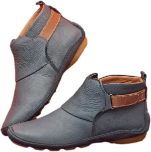Women Vintage Ankle Boots Low Wedge Heel Booties Western Cowboy Short Boot Shoes PU Slip On Lug Sole Bootie