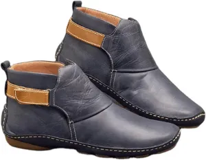 Women Vintage Ankle Boots Low Wedge Heel Booties Western Cowboy Short Boot Shoes PU Slip On Lug Sole Bootie