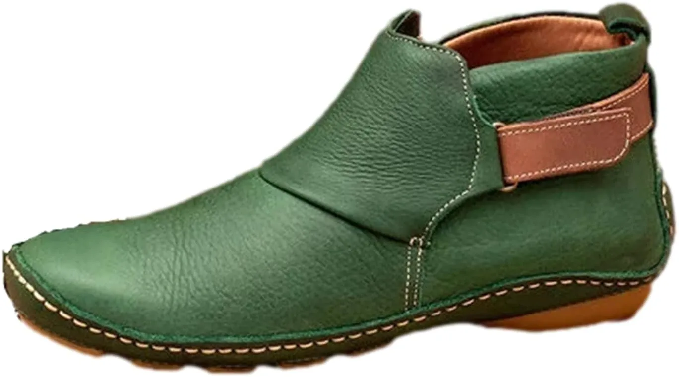 Women Vintage Ankle Boots Low Wedge Heel Booties Western Cowboy Short Boot Shoes PU Slip On Lug Sole Bootie
